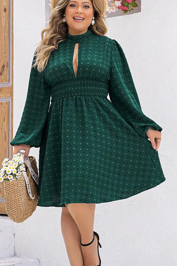 Woochic robe grande taille manches bouffantes à volants découpes cintrée vert 6 1XL